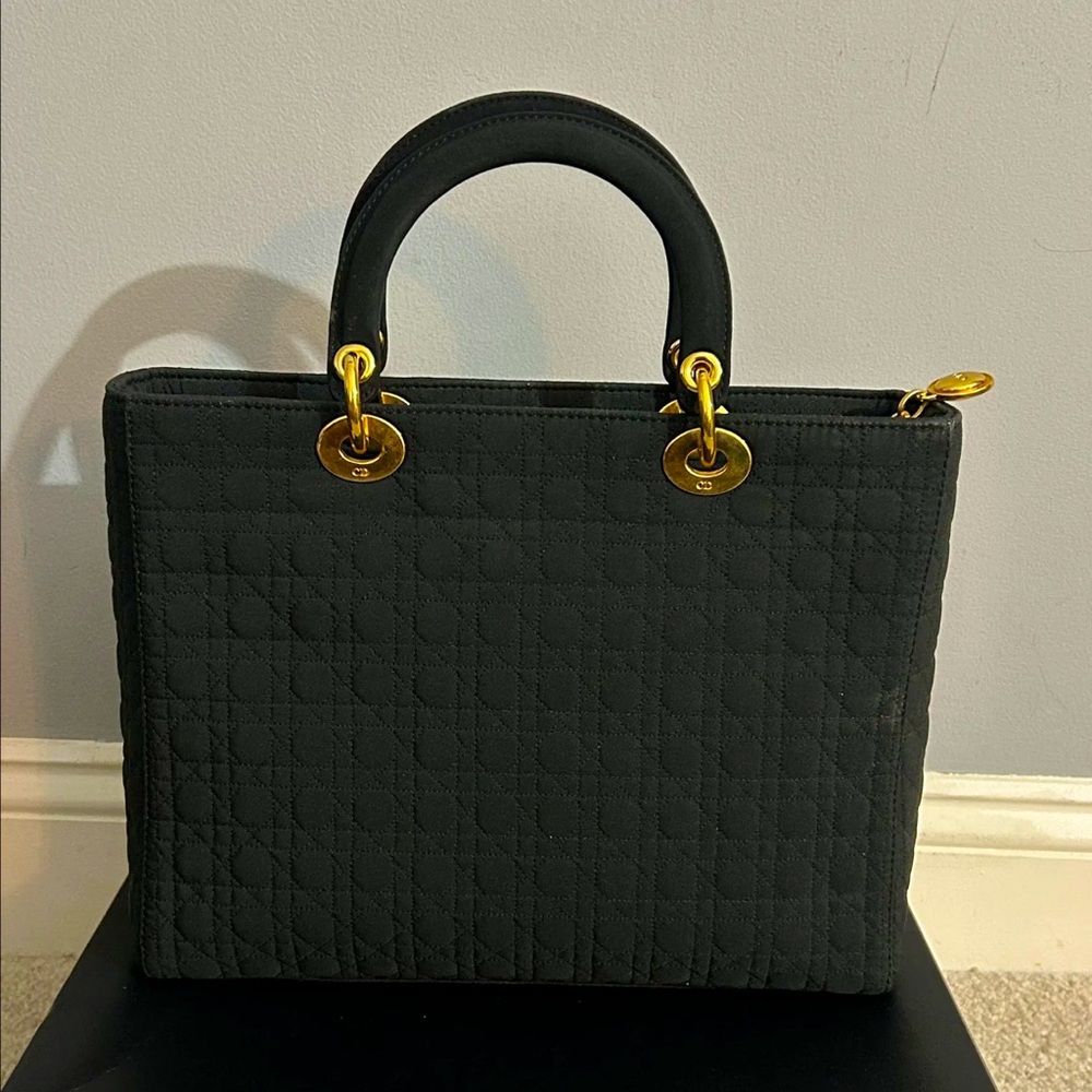Nylon Cannage Large Lady Dior Black Bag